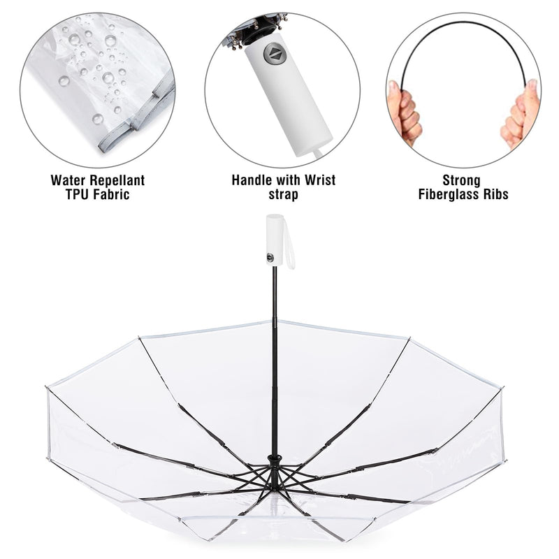 G4Free Clear Umbrella 42 inch foldable compact umbrella + 52 inch Bubble J Hook stick Umbrella
