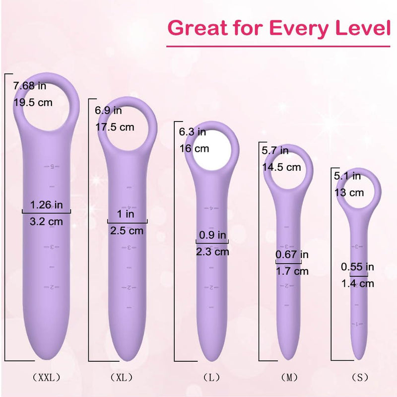 [Australia] - 5-Pack Silicone Dilators for Pelvic Floor for Women with Fine Scales, Pelvic Wand Massager，Pelvic Floor Muscle Trainer, Pelvic Floor Strengthening Device with Storage Bag, Purple 