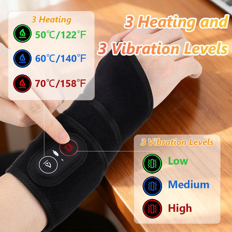 Joyzan Cordless Wrist Heating Pad, Heated Relief Wrap Warmers Rechargeable | Men Women Left Right Hand Hot Massage Brace 3 Adjustable Heat Levels 3 Vibrations Mode Settings Gifts Dad Mom Arm Leg