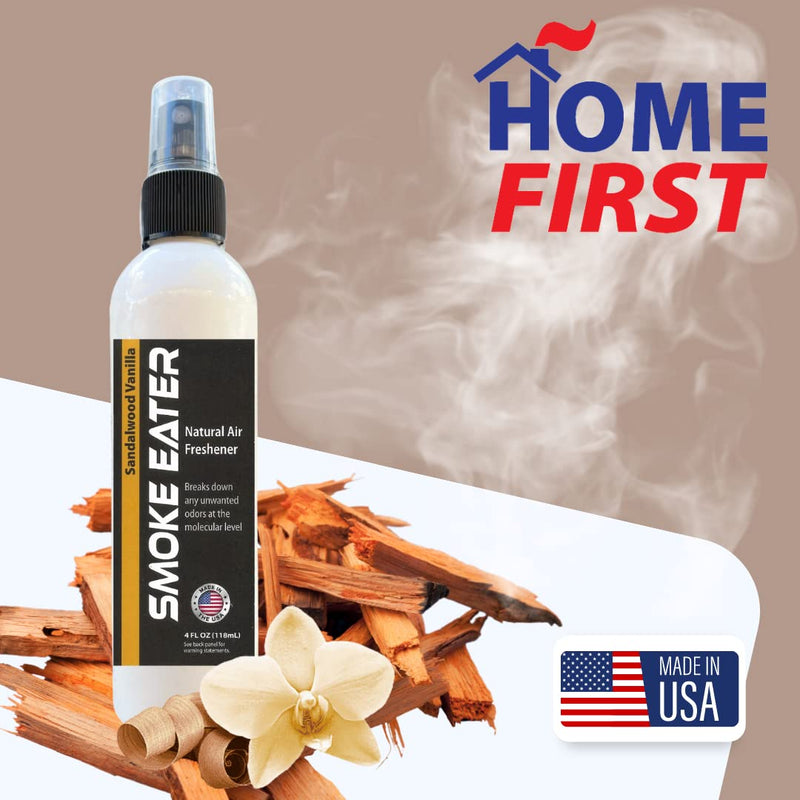 Smoke Eater All Purpose Odor Eliminator - Breaks Down Foul Scents at the Molecular Level - Smoke, Food, Pet and Stale Odor - Ideal For The Home, Apartment Cars, Boats - 4 oz Travel Bottle Sandalwood Vanilla - PawsPlanet Australia