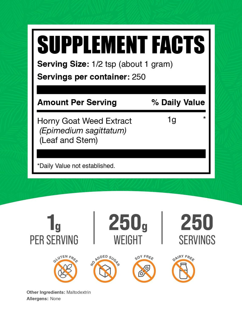 [Australia] - BulkSupplements.com Horny Goat Weed Extract Powder - Herbal Supplements, Horny Goat Weed Powder - Vegan & Gluten Free, 1g per Serving, 250g (8.8 oz) (Pack of 1) 8.81 Ounce (Pack of 1) 