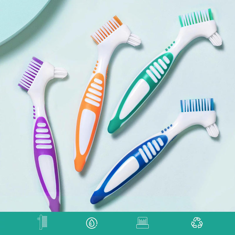 [Australia] - Denture Brush Dual Head Toothbrushes False Teeth Brush Denture Cleaning Kit Toothbrush (Orange Green) Orange Green 