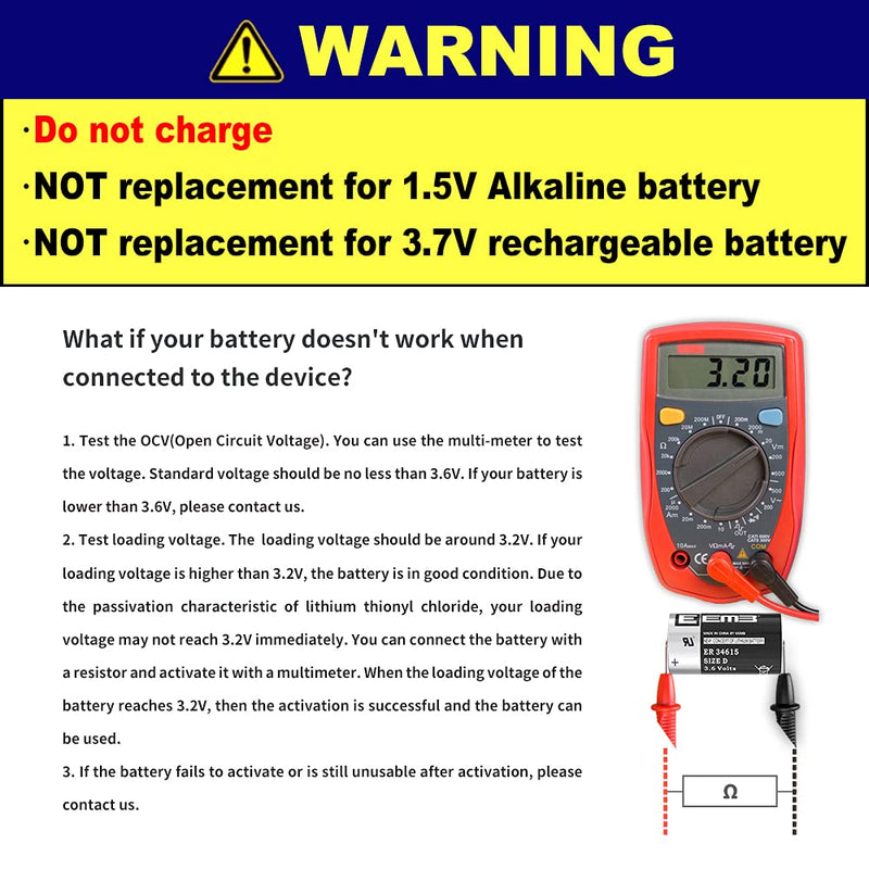 [Australia] - 4Pack EEMB 3.6V D Cell Batteries ER34615 D Size Lithium Batteries 19000mAh Li-SOCL₂ Non-Rechargeable Battery LS-33600 XL-205F for CNC & Printing Machine Tool,Meter,Clock & 1 Year Manufacturer Warranty 