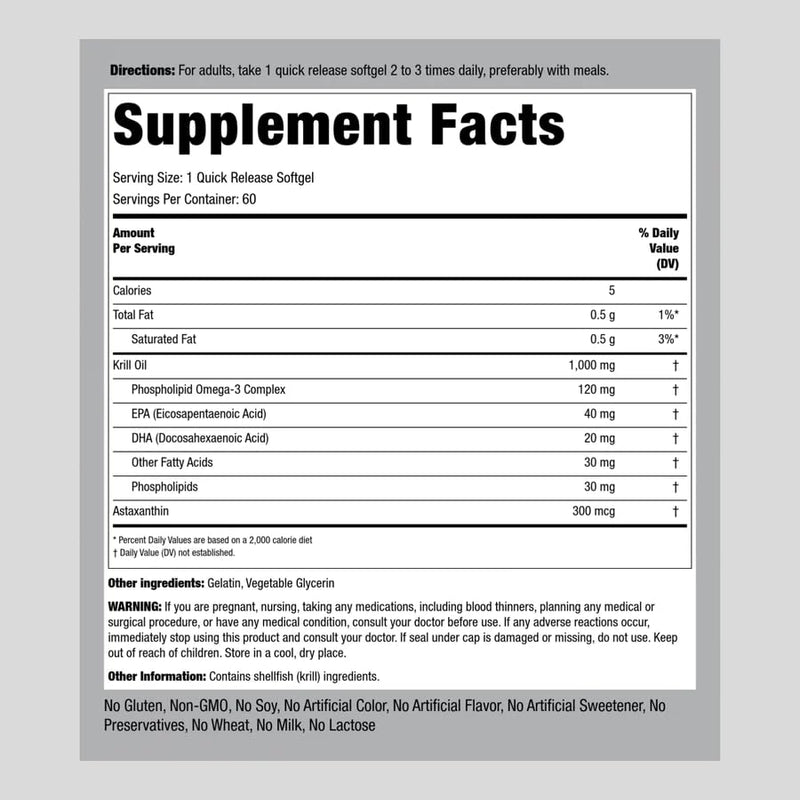 [Australia] - Piping Rock Krill Oil 1000 mg Softgels | 60 Count | with Omega 3, EPA, DHA | Non-GMO, Gluten Free 