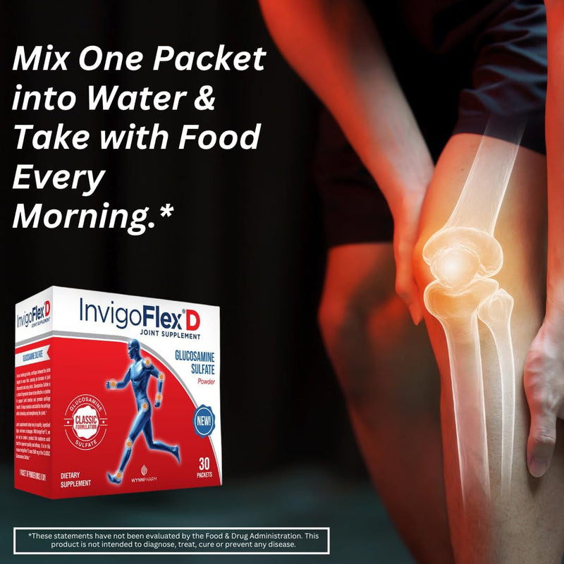 INVIGOFLEX® D - 1500mg of Glucosamine Sulfate Powder (Classic Formulation) - Premium Joint Supplement for Knees, Hands, Back, and Hip Support Packets | 30 Packets 1.88 Pound (Pack of 1)
