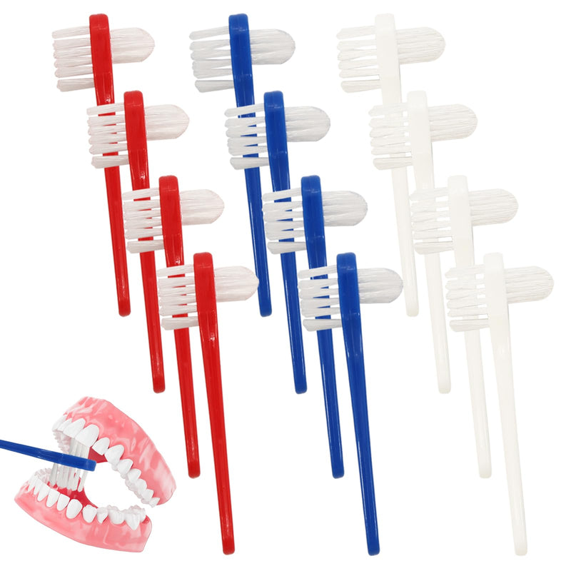 [Australia] - 12pcs Denture Brush Dual, Head Portable Firm Hard Bristle Denture Toothbrush,Denture Cleaning Brush Retainer Brush Dental Toothbrush for False Teeth, Clear Braces and Mouth Guards(White,Blue, RedÔºâ 