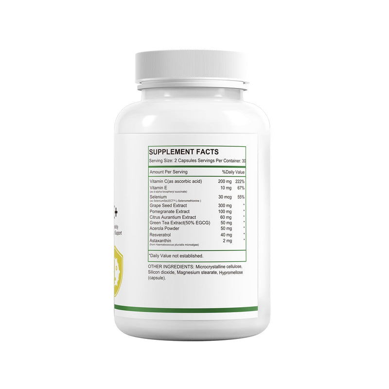 HUJ Cell Antiox+ Supplement - Superior Antioxidants & Cellular Support - Contains Grape Seed Extract, Pomegranate Extract, Resveratrol, and Vitamins C and E - 60 Capsules