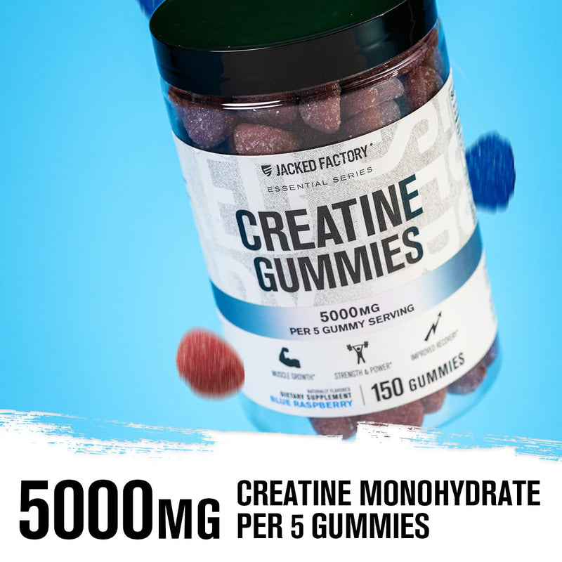 [Australia] - Jacked Factory Creatine Monohydrate Gummies 5g Daily Dose (1g per Gummy) - Creatine Gummy for Men and Women, Vegan-Friendly, Travel-Friendly, Third-Party Tested - 150 Gummies, Blue Raspberry 150 Gummies (Pack of 1) 