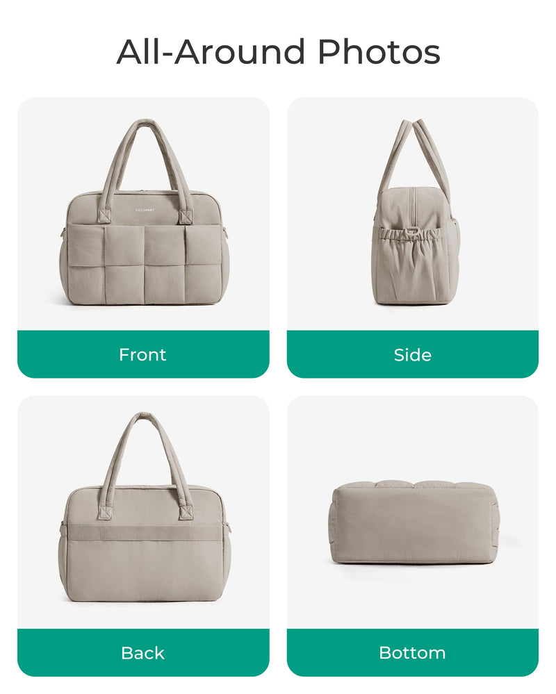 BAGSMART Gym Bag for Women, Personal Item Puffer Duffle Bag, Weekender Overnight Carry On Tote Handag for Travel Camel