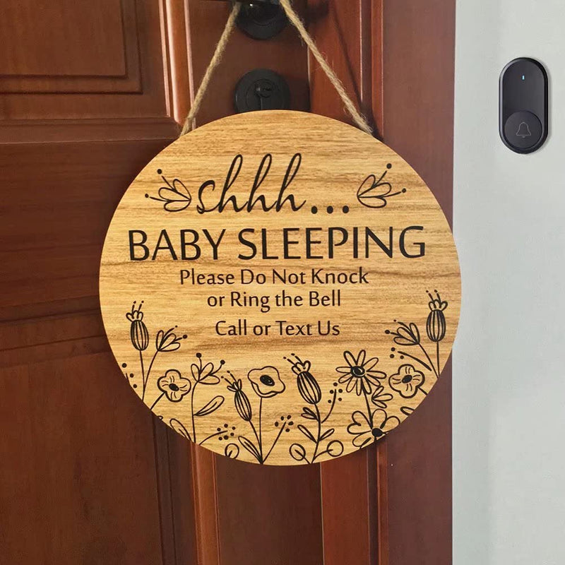 [Australia] - Shhh... Baby Sleeping Hanging Sign Plaque, Do Not Knock Or Ring The Bell, Round Rustic Wooden Door Hanger for Baby Room, Nursery, Kindergarten, Bedroom, Door Knob Door Bell Decor 