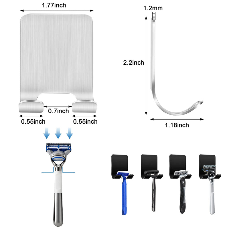 [Australia] - JatilEr Razor Holder Shower Silver Pack of 4, Razor Holder Shower No Drilling, Razor Holder Shower Stainless Steel 304, Shaving Holder Wall Scratch-Resistant, Razor Holder Self-Adhesive Smooth Edges 