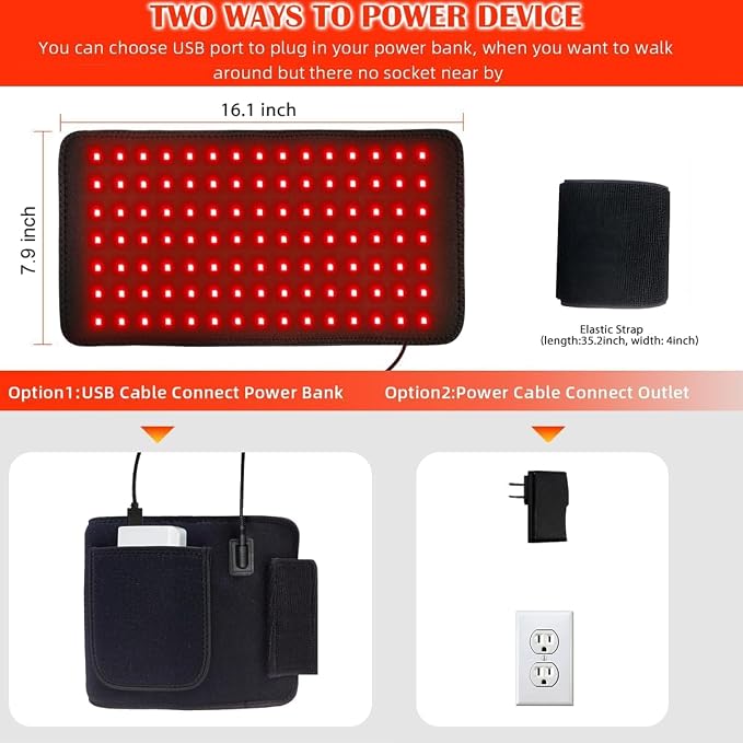 Red Light Therapy Belt for Body-660nm & 850nm Infrared Light Therapy Wrap, 3-in-1 Chip 120 LEDs Bead Adjustable Pad for Body, Home Use with Controller
