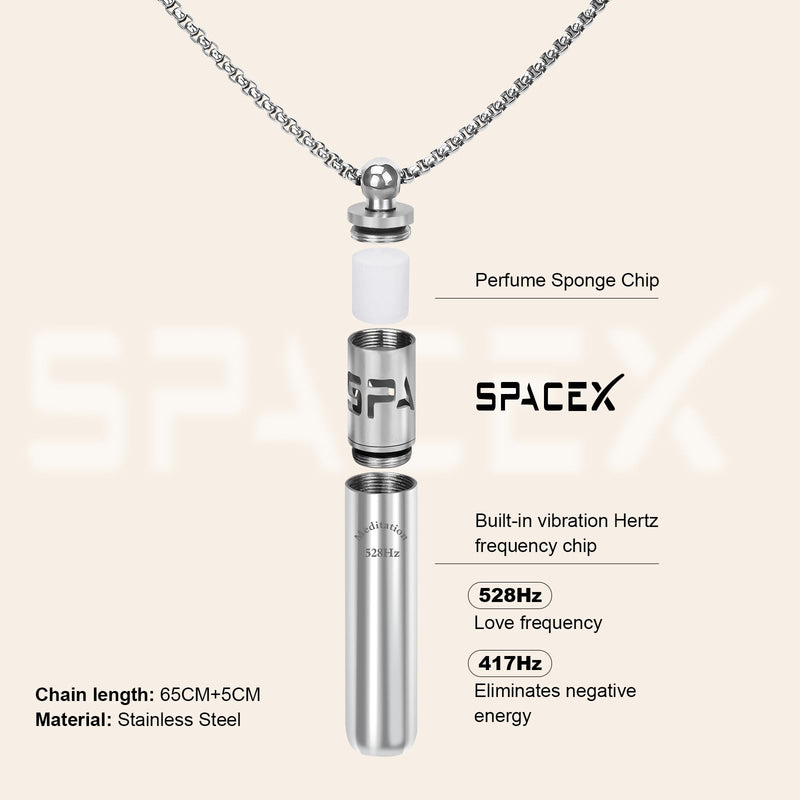 [Australia] - 528 Hz Breathing Necklace, Meditation Necklace, with Diffuser, Anxiety and Stress Relief Through Breath Frequency Sound Therapy and Aromatherapy, Silver 