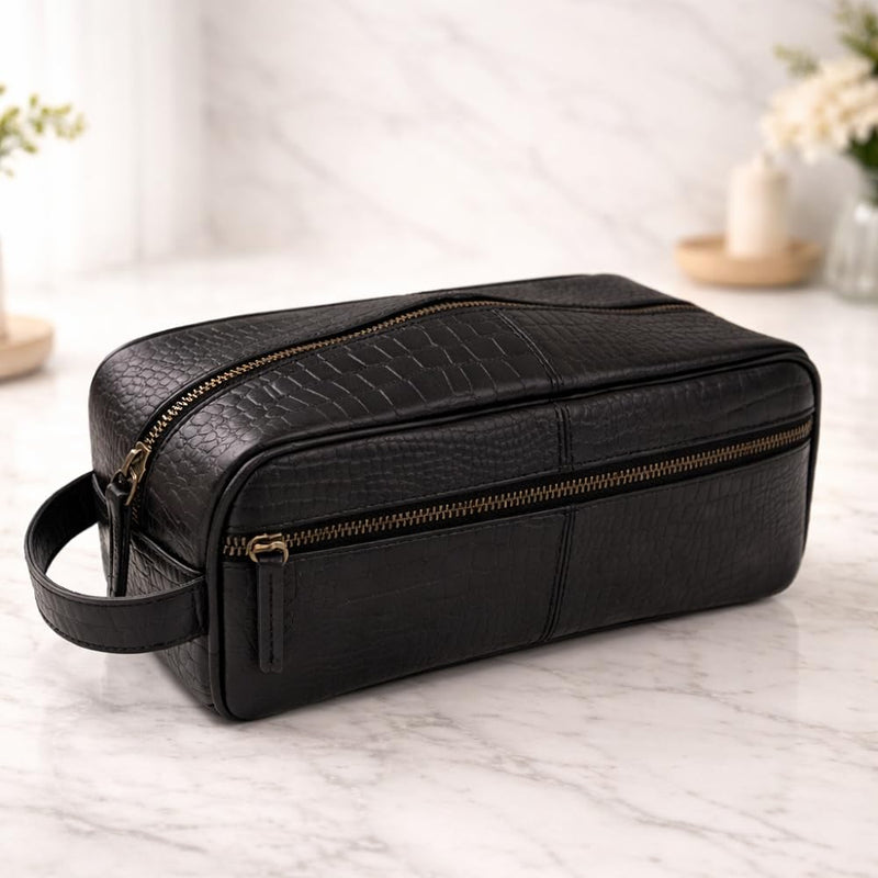 Men's Toiletry Bag, Travel Toiletry Bag for Men, Large Leather Dopp Kit for Men, Shaving Bag for Travel Accessories, LargeMens Toiletries Bathroom Organizer, Shaving kit, Dopp kit(Black)