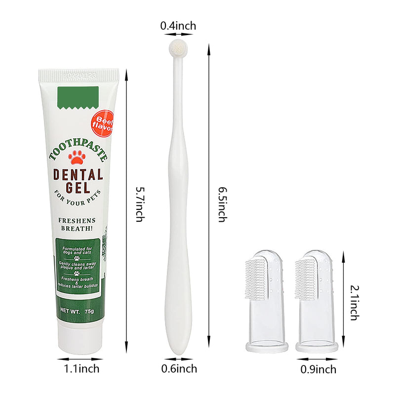 Pet Dog Tooth Brushing Kit - Dog Finger Toothbrush, 360° Toothbrush & Beef Flavor Toothpaste for Dogs Puppy Cats Teeth Oral Cleaning, Fresh Breath, Reduces Plaque & Tartar Buildup Dental Care Kit - PawsPlanet Australia