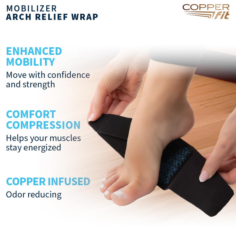 [Australia] - Copper Fit Mobilizer Arch Flex Wrap – Adjustable Compression – Advanced Relief & Recovery from Foot Pain, Plantar Fasciitis, Heel Spurs, Swelling & Inflammation – One Size Fits Most - Foot Support for Men & Women 