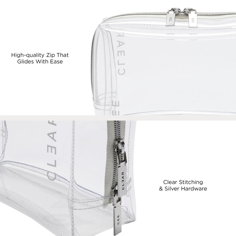 Makeup Bag (Small) - Clear Cosmetic Bag for Travel - TSA Approved Transparent Toiletry Organizer Pouch for Liquids, Make Up, & Essentials - See Through Case with Zipper for Carry On