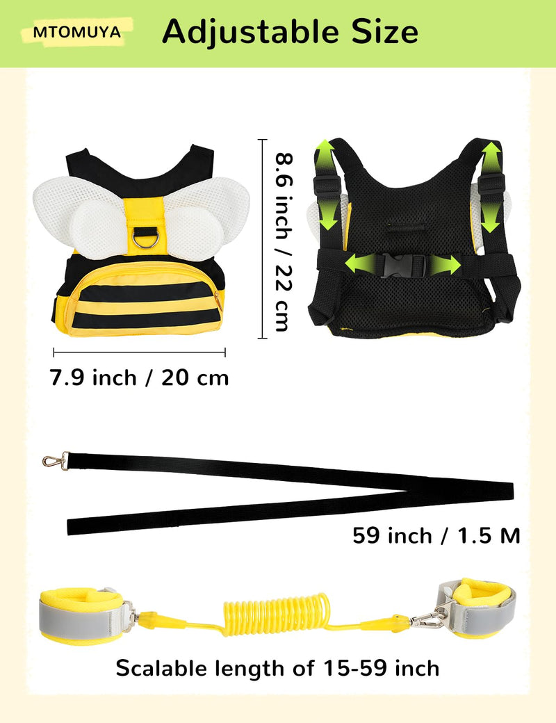 [Australia] - Toddler Harness with Anti Lost Wrist Link - 3-in-1 Baby Safety Leash Backpack, Adjustable Kids Walking Belt with Pocket,Child Locking Wristband for Boys & Girls for Outdoor Travel, Yellow Bee Anti Lost Harness with Pocket 