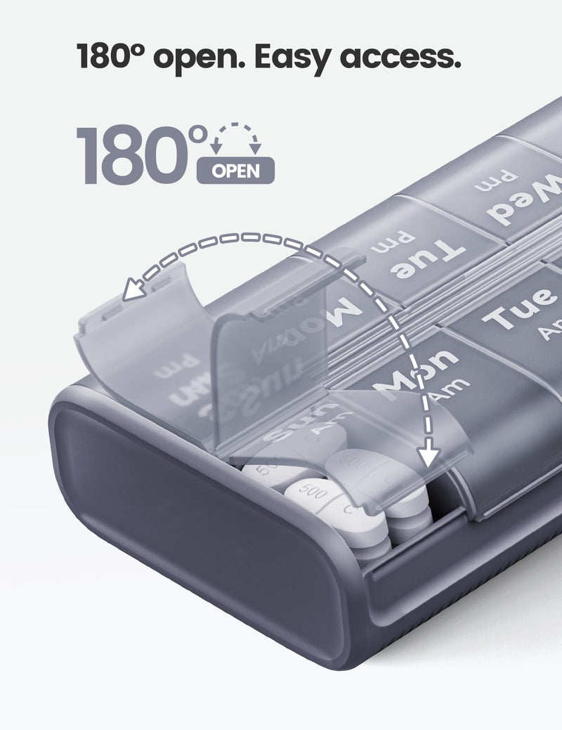 Pill Organizer 2 Times a Day, Built-in Desiccant | 7 Day AM PM Weekly Pill Box, Easy-Open, Portable Carry Handle, BPA-Free, Matte Privacy Case for Supplements and Vitamins A2-indigo Blue 14 compartments