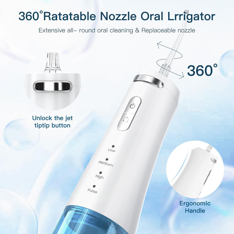 [Australia] - Cordless Water Flossers Picks for Teeth, IPX7 Waterproof Portable Water Flosser with 4 Pressure Modes, 2000mAh Rechargeable Water Dental Flosser for Home Travel (White) White 