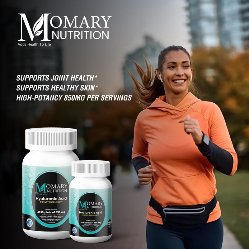 [Australia] - Hyaluronic Acid Supplement, Natural Skin Hydration, Advanced Joint Support and Mobility Booster, Type II Hydrolyzed Collagen, Turmeric, Glucosamine, Chondroitin, 30Caplets 850Mg 