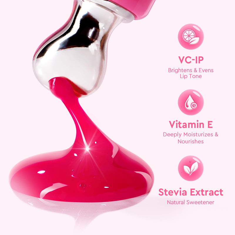 3-in-1 Brightening Lip Serum, Tinted Lip Balm with VC-IP & Vitamin E, Lightweight Non-Sticky Lip Gloss with Matching Charm (02 Peach) Peach Pie (Peach)