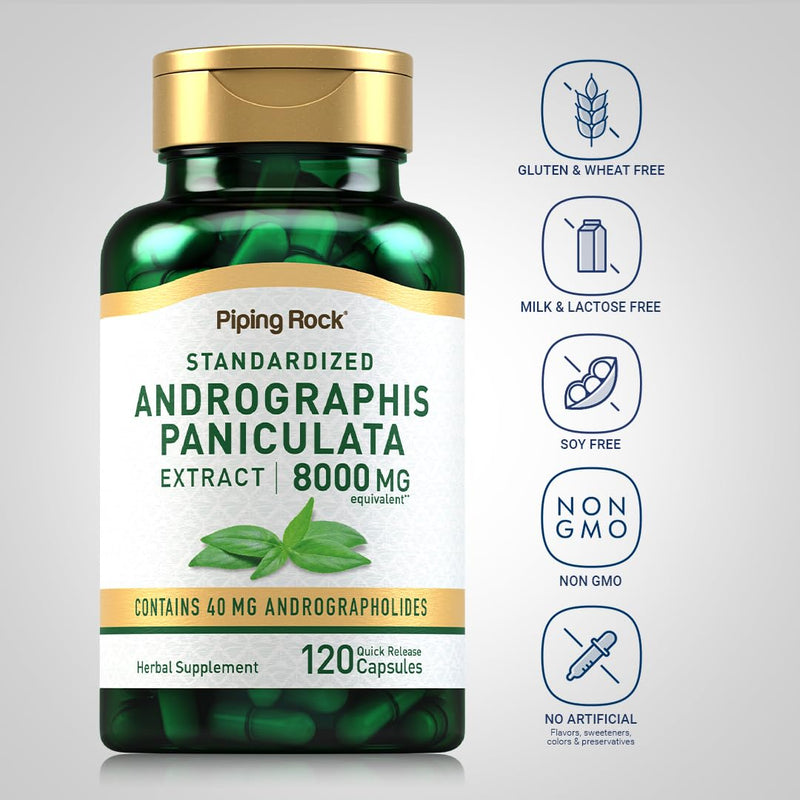 [Australia] - Piping Rock Andrographis Paniculata Extract | 8000 mg | 120 Capsules | Standardized Herbal Supplement | Non-GMO, Gluten Free 