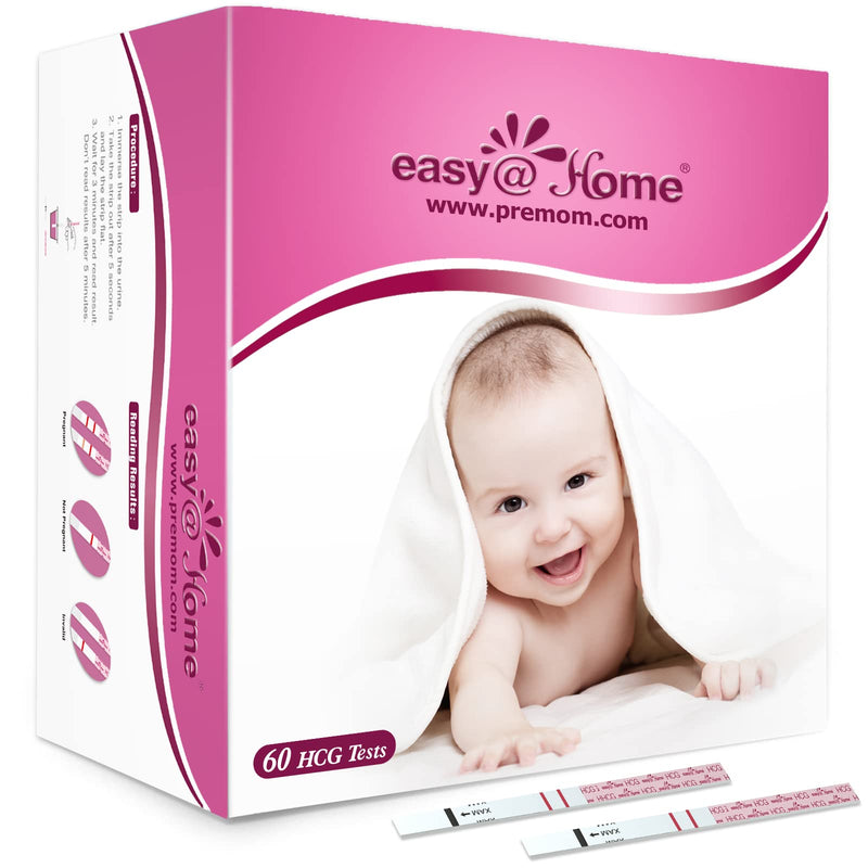 easy@Home 60 Count Pregnancy Test Strips, Early Detection hCG Tests | Bulk pregnancy test strips with 60 individually sealed hCG tests and easy-to-read results. 60 Count (Pack of 1)
