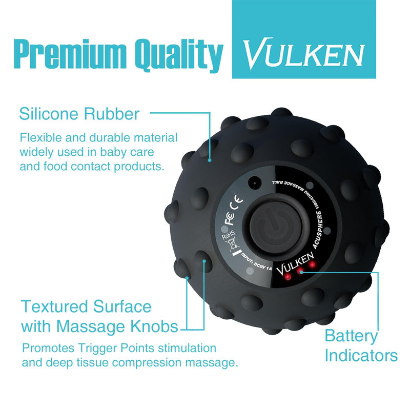 [Australia] - Vulken Acusphere 4 Speed High Intensity Vibrating Massage Ball for Muscle and Fitness, Performance Improvement and Trigger Point Release Black 