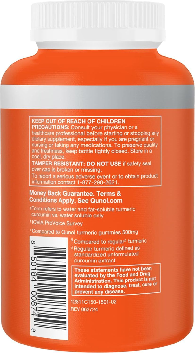 Qunol Turmeric Curcumin 1000mg, Ultra High Absorption Supplement, 150 Count | #1 Doctor Recommended form of Turmeric Curcumin, Extra Strength Capsule for Joint Support and a Healthy Inflammation Response Capsules 150 Count (Pack of 1)