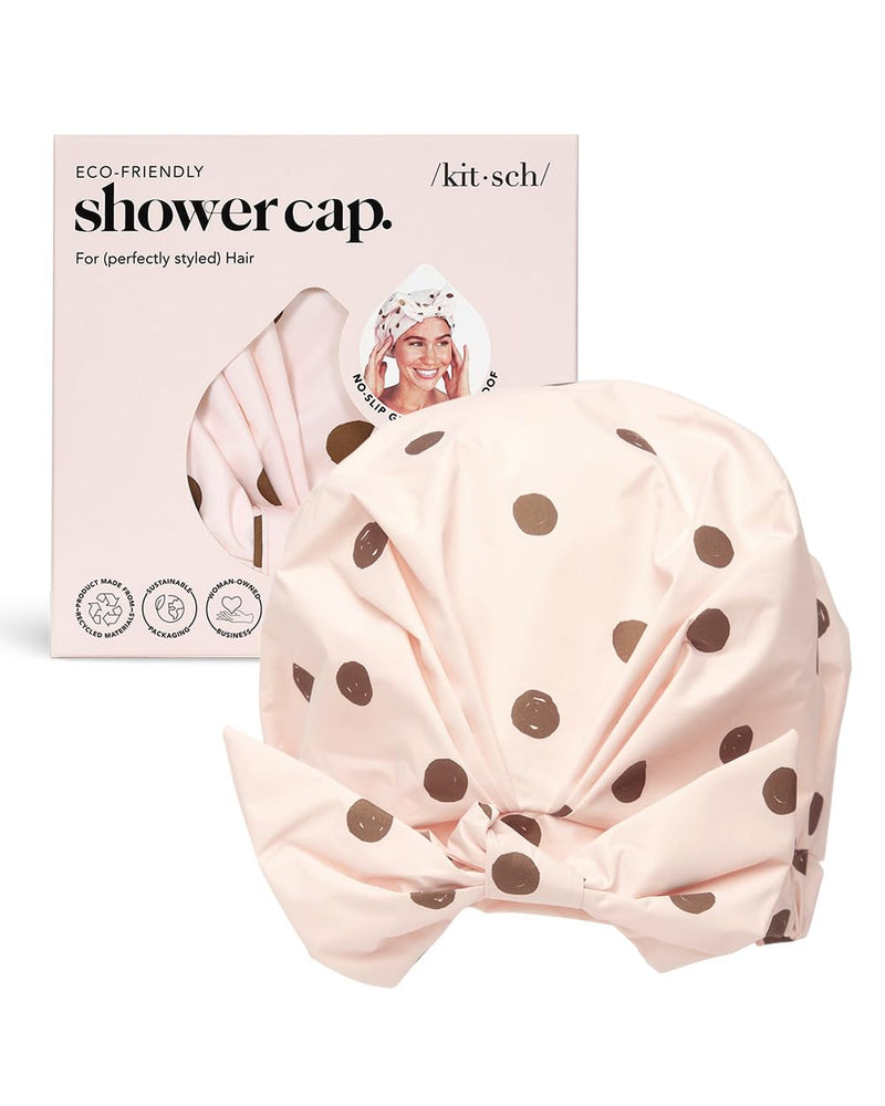 [Australia] - Kitsch Luxury Shower Cap for Women Waterproof - Reusable Shower Cap, Hair Cap for Shower, Waterproof Hair Shower Caps for Long Hair, Non-Slip Cute Shower Cap One Size, Chic Shower Bonnet - Blush Dot 