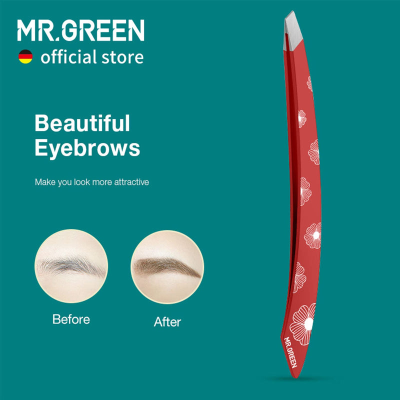 MR.GREEN Curve Handle Eyebrows Tweezers Professional Fine Hairs Removal Puller Makeup Tools Stainless Steel Beauty Clips Removal (Red) Red
