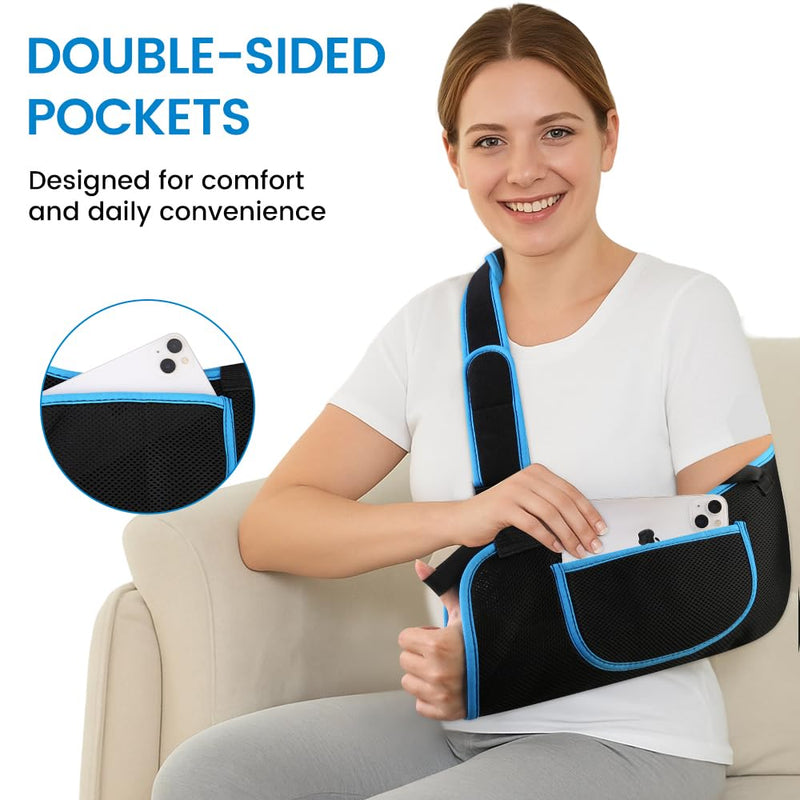 Arm Sling Shoulder Immobilizer for Men and Women, Adjustable Rotator Cuff Support Brace, Fit Left or Right, Comfortable Medical Slings for Elbow and Wrist Injury, Forearm Fracture, Surgery Recovery M (12–14") Black/Blue 1