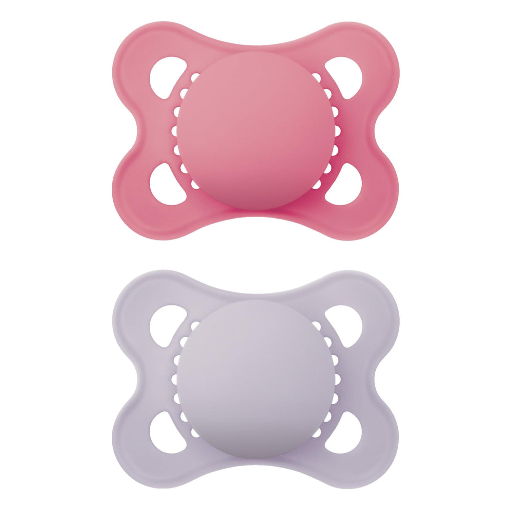 MAM Original Matte Baby Pacifier, Nipple Shape Helps Promote Healthy Oral Development, Sterilizer Case, 2 Pack, 0-6 Months, Girl,2 Count (Pack of 1) Rose Pink / Fairy Dust 2 Count (Pack of 1)