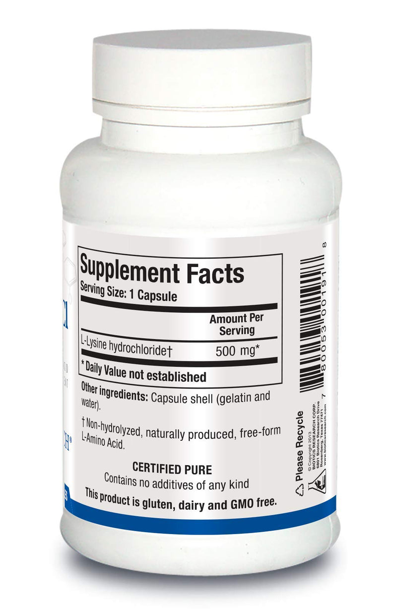 [Australia] - Biotics Research L Lysine HCI Amino Acid L lysine Supplement Promotes Energy, Boosts Immunity, Stimulates Calcium Absorption 100 capsules 