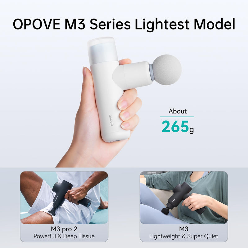 [Australia] - opove M3 Mini Massage Gun for Back Pain Relief, with Facial Mode, 7mm Amplitude, 4 Vibration Levels Ultralight Portable and Rechargeable Fascia Gun Active Recovery Women Presents White 