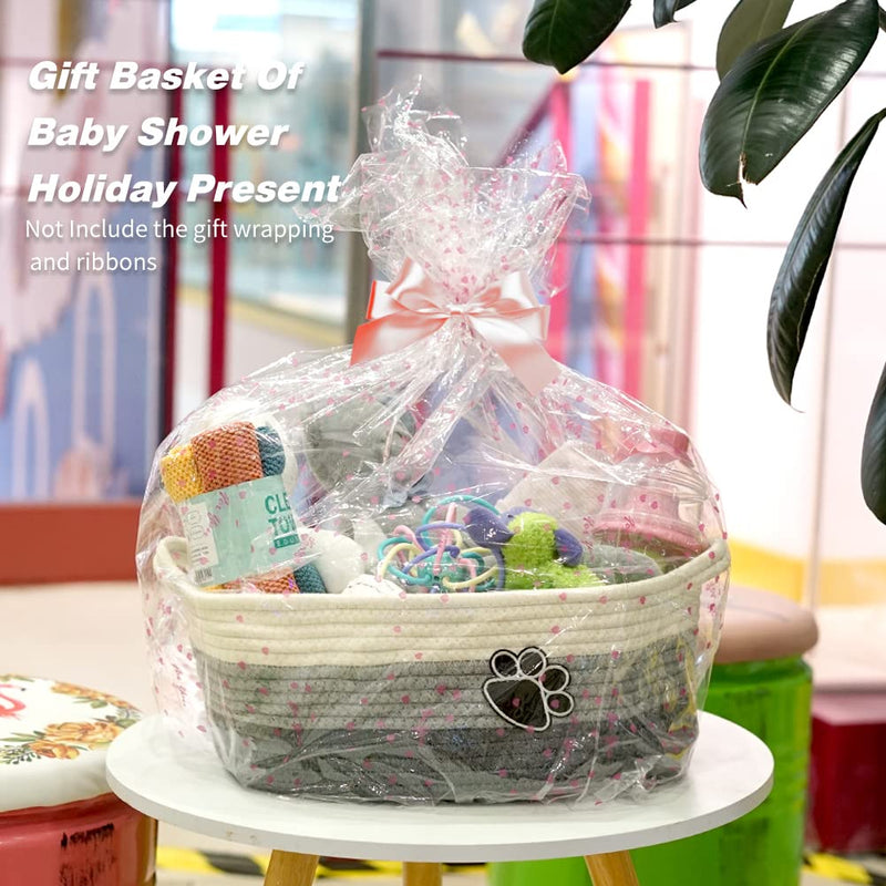 [Australia] - Small Woven Baskets for Organizing Rope Storage Basket with Handle Cute Cotton Basket for Nursery Gift Dog Toy Storage Bins for Toy Organizer Grey-white 