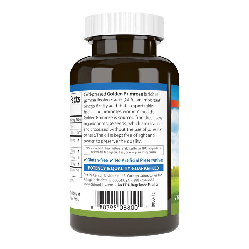 [Australia] - Carlson - Golden Primrose, 1300 mg Evening Primrose Oil, Cold-Pressed, Healthy Skin, Women's Health & Optimal Wellness, 50 Softgels 