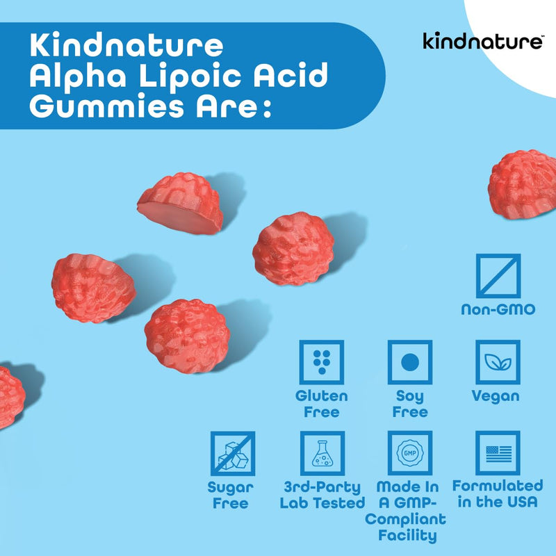 [Australia] - kindnature Alpha Lipoic Acid Gummies - Vegan, Sugar-Free, Low Calorie 600 mg ALA Supplement - Pure ALA Alpha Lipoic Acid 600mg for Antioxidant Support 