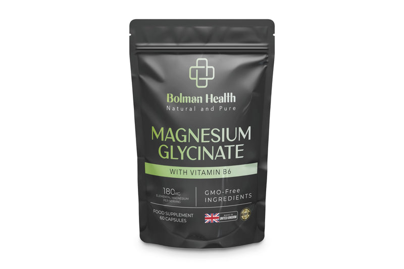 Magnesium Glycinate with Vitamin B6 | 180mg Elemental Magnesium Per Serving | Supports Muscle, Nerve & Energy Function | 60 Vegan HPMC Capsules | Non-GMO | Gluten-Free Magnesium Supplement