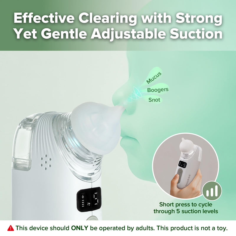 [Australia] - Haakaa Nasal Aspirator for Baby, 2-in-1 Electric Baby Nasal Aspirator with Sprayer ‚Äì Baby Nose Sucker, Nose Sucker for Baby ‚Äì 5 Adjustable Suction Levels up to 65kPa, Quiet, Music & Lights 