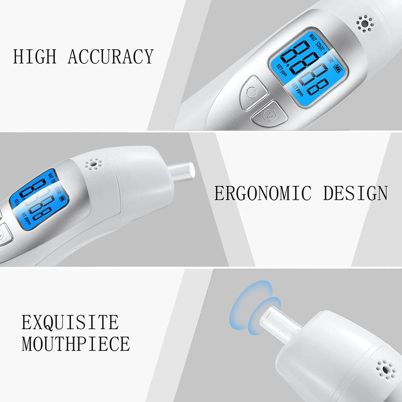 & Ketosis Status - High Accuracy Breath Ketosis Meter Portable Ketosis Breath Tester with 10 Mouthpieces - Home Ketone Breath Monitors for Ketosis Tracking