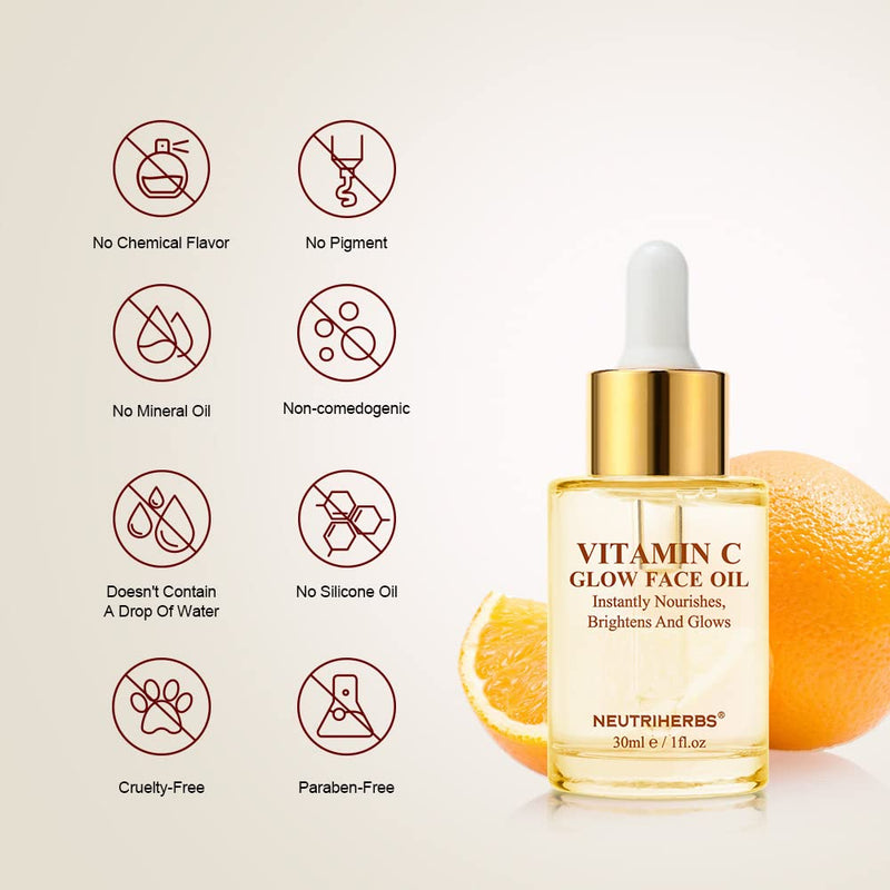 Neutriherbs Rosehip Seed Face Oil with Vitamin C Nourish Dry Skin - 1fl Oz | Enriched Jojoba, Grape Seed Oil, Lightweight Fast-Absorb Facial Oil, Hydrate, Brighten, Smooth Skin, Repair Skin Barrier