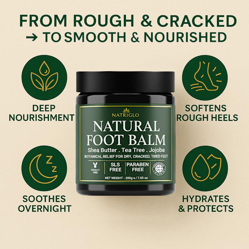 Organic Tea Tree Foot Balm for Dry Cracked Feet & Heels - Intensive Callus Remover & Foot Repair Cream with Shea Butter - Moisturizer for Rough Hard Skin & Cracked Heel Treatment for Men & Women 7.05 Ounce (Pack of 1)