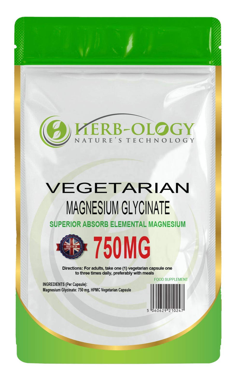 HB Magnesium Glycinate Capsules | 120 Vegan Capsules | Magnesium Bisglycinate Supplements | 750mg per Capsule | Highly Bioavailable, Dairy Free & Manufactured in The UK 120 count (Pack of 1)