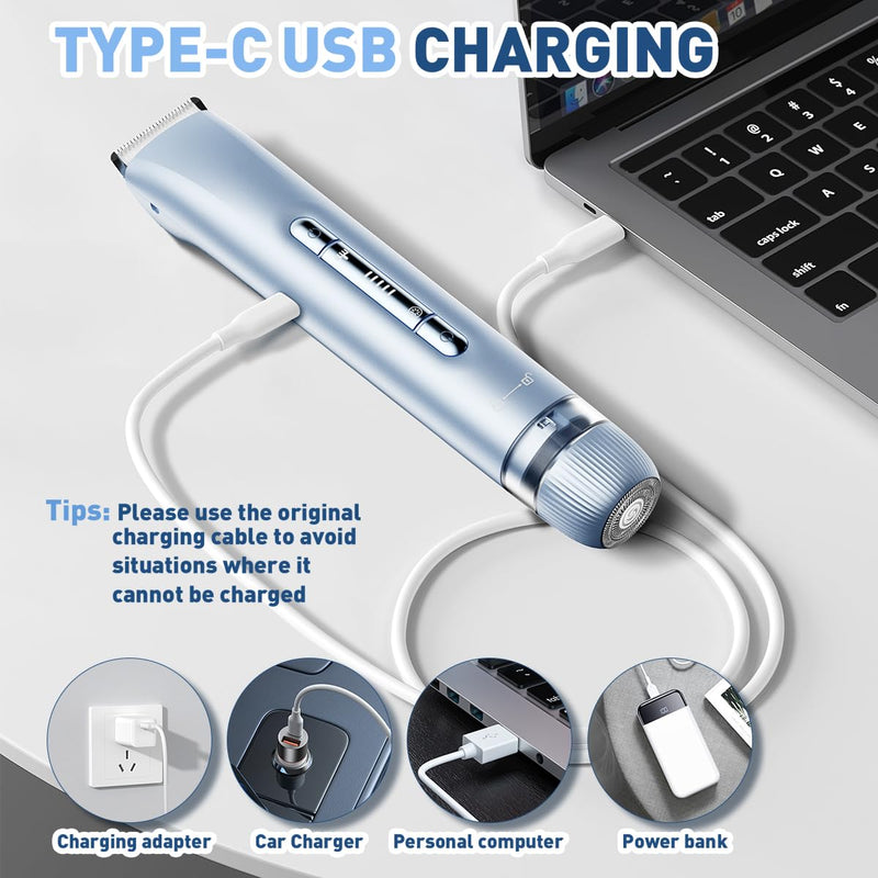Bikini Trimmer for Women,2 in 1 Dual Head Women Electric Shaver,IPX7 Waterproof Womens Electric Razor for Pubic Hair,Wet & Dry Use Electric Razors for Legs,Private Area,Body Hair Blue