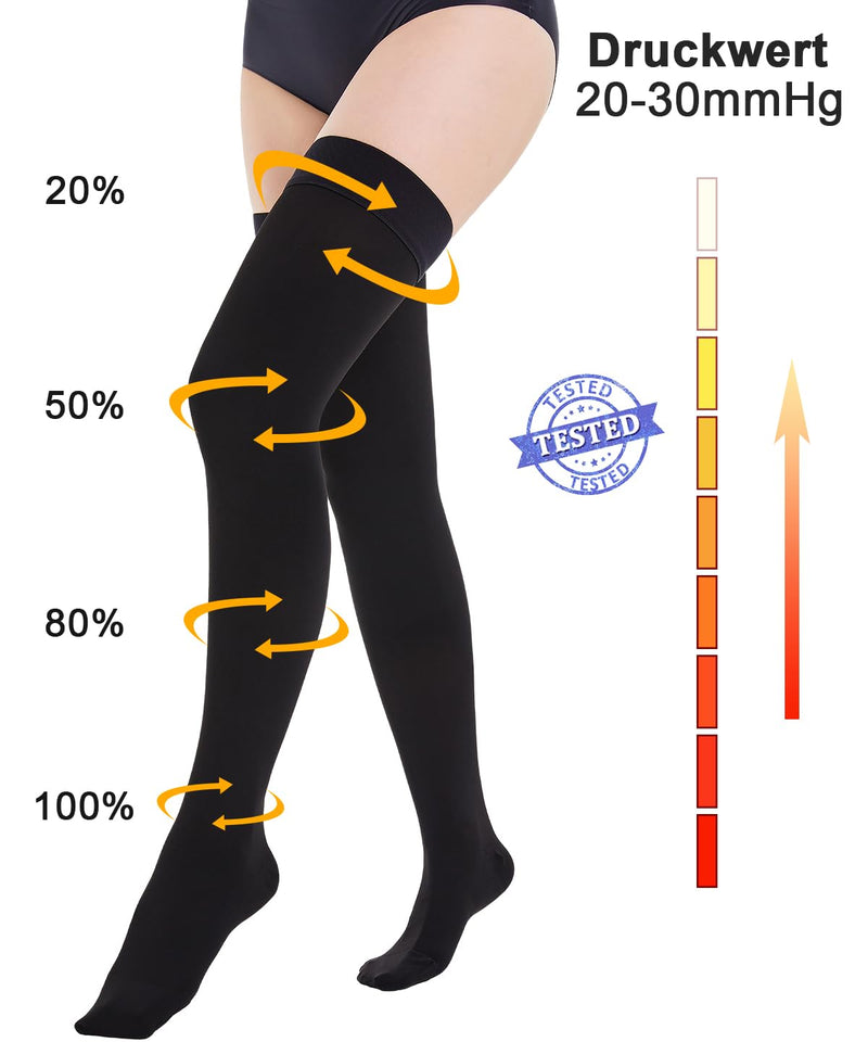 [Australia] - 20-30 mmHg Medical Compression Stockings Women & Men Class 2, Closed Toe Long Support Stockings Thrombosis Stockings with Silicone Band for Varicose Veins Edema Flight S Black 