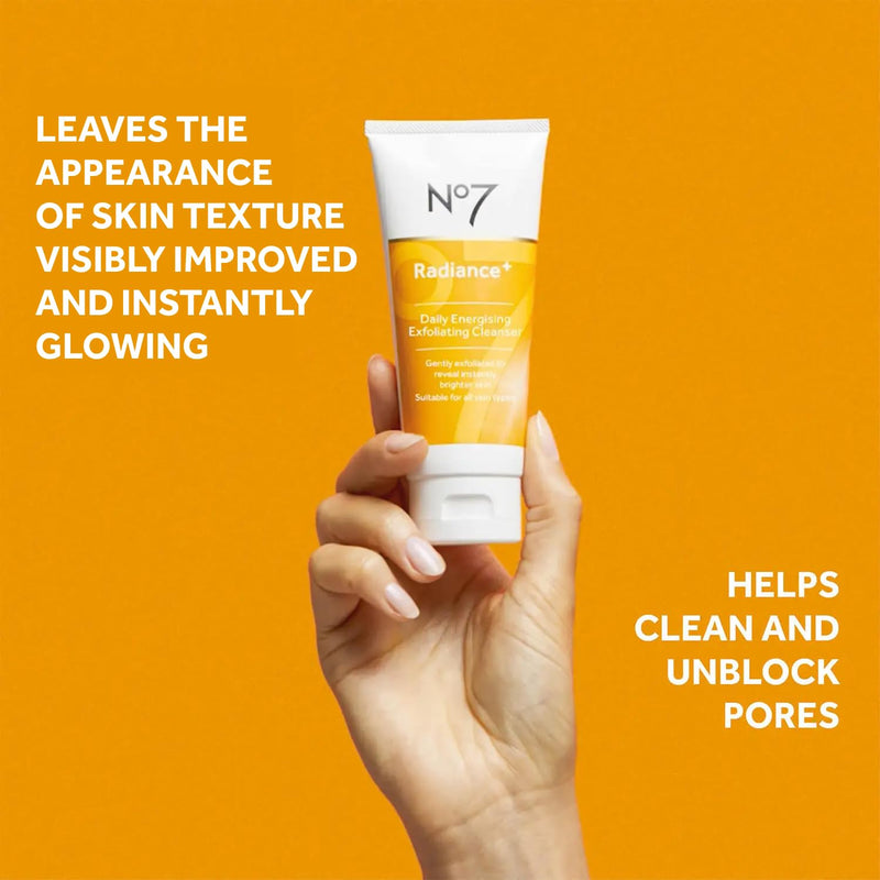 No7 Radiance Trio Gift Set - Includes Radiance+ Brightening Vitamin C Face Moisturizer, 15% Vitamin C Facial Serum, and Daily Energizing Exfoliating Face Wash (3 pieces)