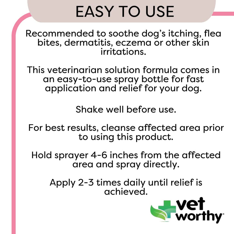Vet Worthy Hydrocortisone Spray for Dogs - Medicated Itch Relief for Hot Spots, Eczema, Bites, Skin Irritations - Dog Wound Care Spray with Hydrocortisone Acetate and Aloe Vera - 4oz. - PawsPlanet Australia