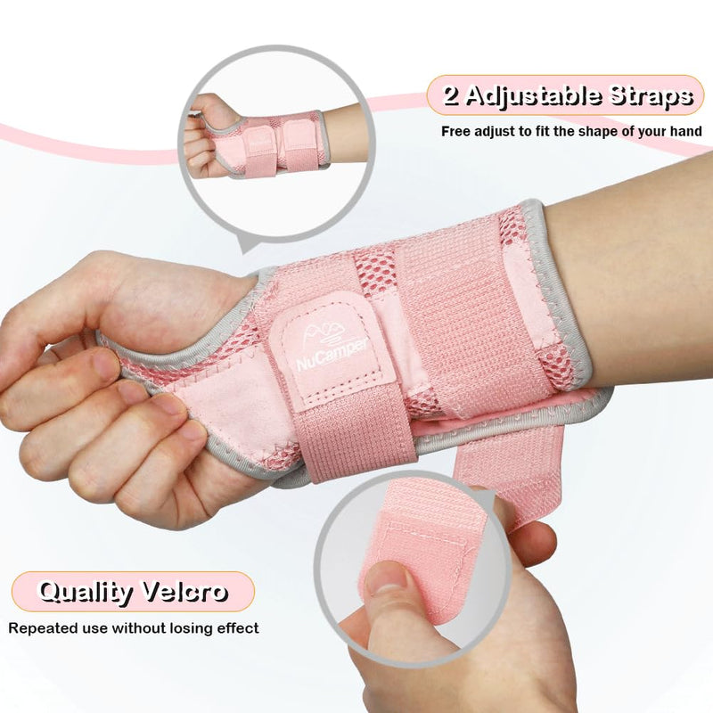 [Australia] - NuCamper Wrist Brace Carpal Tunnel Right Left Hand for Men Women, Night Wrist Sleep Supports Splints Arm Stabilizer with Compression Sleeve Adjustable Straps,for Tendonitis Arthritis Pain Relief Pink/Gray-Right Hand（Pack of 1） S/M 
